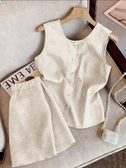 GlowEve 女士无袖圆领背心和短裤两件套