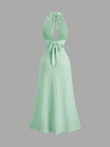Sweetra Vestido ajustado de unicolor con escote profundo en V, espalda descubierta y abertura lateral - Limelight Green - Ver 2