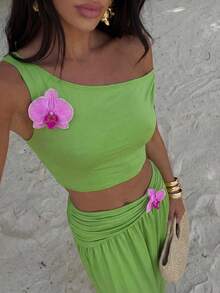 Bonvoyette Conjunto de dos piezas para mujer, conjunto de verano para vacaciones, conjuntos de verano para mujer, conjuntos de dos piezas para chica joven, conjuntos de dos piezas para mujer, conjuntos para salir, vacaciones de verano, festival, vintage - Verde - Ver 2