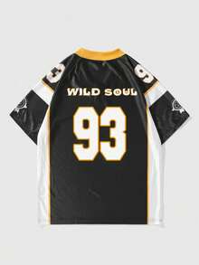ROMWE MEN Street Life World Cup Men's Summer Numeric & Letter Print Contrast Color Sports Jersey T-Shirt - Black - View 3