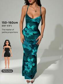 SHEIN PETITE Vestido floral con escote pronunciado y espalda descubierta para vacaciones - Verde - Ver 9