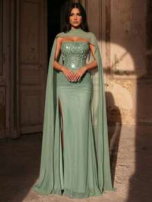 Aureia Đầm đuôi cá sang trọng, thanh lịch, đính cườm, sequin, họa tiết hoa 3D, phối ren, chất liệu lưới co giãn kiểu Hàn Quốc, xếp ly gợi cảm, thích hợp cho đám cưới, sự kiện, tiệc tùng, kỳ nghỉ, dạ hội và các dịp trang trọng. - Cỏ xanh - Xem 5