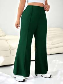 SHEIN EZwear Plus Size Women Plain Simple Daily Flared Suit Pants Graduation,Back To School,Teacher Outfits - Dark Green - View 7