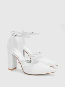 CUCCOO BIZCHIC Tacones altos con decoración de rhinestones, elegante atuendo de oficina y uso diario, estilo vintage, adecuado para primavera, vacaciones de primavera, Pascua y Navidad - Blanco - Ver 2