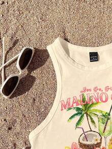 SHEIN EZwear Áo tank top nữ dáng ôm, cổ tròn, tối giản, thích hợp cho mùa hè. - Màu be - Xem 5