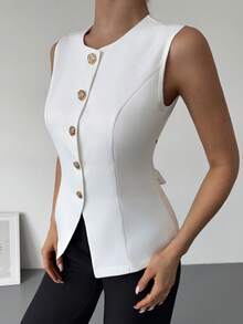 SHEIN PariChic Elegant Sexy Solid Color Backless Sleeveless Blouse For Summer Golf White - White - View 5