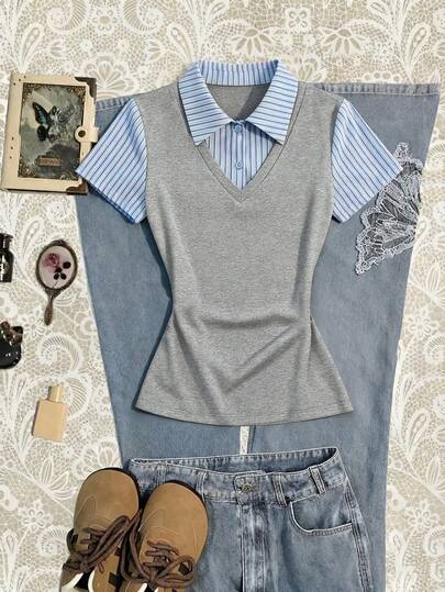 Glimmora Áo thun nữ tay ngắn cổ polo 2 trong 1