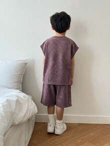 Dazy Kids 2pcs/Set Boys' Letter Print Round Neck Tank Top And Shorts Casual Outfit - Purple - View 4