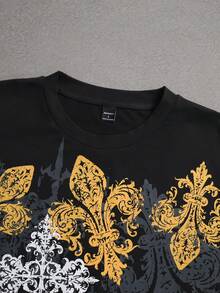 STYNVO Men's Casual Cross & Iris Graphic Loose Fit T-Shirt, Fashionable Street Style For Summer - Black - View 5