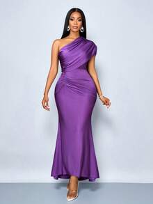 SOLERSUN 女士纯色时尚日常休闲优雅度假单肩无袖修身连衣裙，适合日常通勤、购物、派对、聚会等场合。 - 紫色 - 查看 6