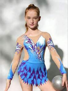 SHEIN Tween Girl Printed Round Neck Long Sleeve Asymmetric Hem Jumpsuit - Multicolor - View 1
