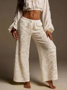 Athîral 女士休闲系带裤，适合日常穿着和度假 - 米色 - 查看 1