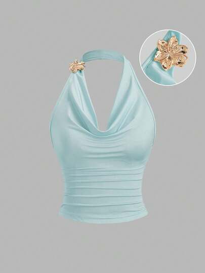 Sweetra Top sans manches avec col à volants et design de ceinturage à la taille, mode estivale pour femmes