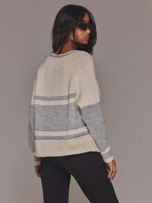 Musera Sport 厚针织宽松标语套头衫，Y2K 90年代休闲可爱运动滑雪俱乐部雪地舒适机场度假秋冬日常办公圣诞节感恩节时尚 - 灰色 - 查看 2