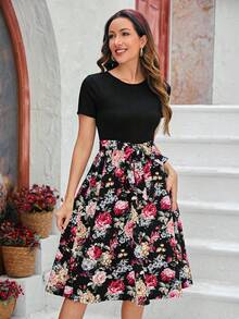 Miaspire 1 Pack Floral Print Bouquet Dress Flower Dress With Sleeves Dress Women Summer Elegant - Black - View 6
