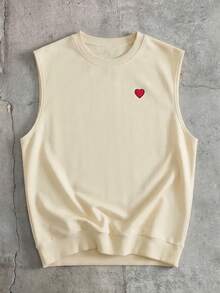 SWAVVY Men's Summer Heart Print Casual Round Neck Tank Top - Apricot - View 1