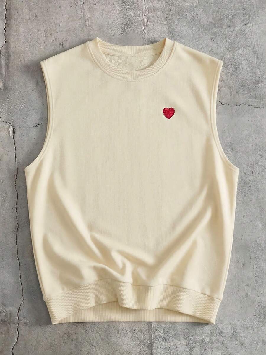 SWAVVY Men's Summer Heart Print Casual Round Neck Tank Top - Apricot - View 1