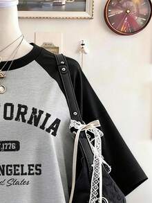 Lalippa Áo thun nữ dáng rộng, dài ngang gối, cổ tròn, vai rớt, in chữ California, quà tặng cho bạn bè. - Xám - Xem 3