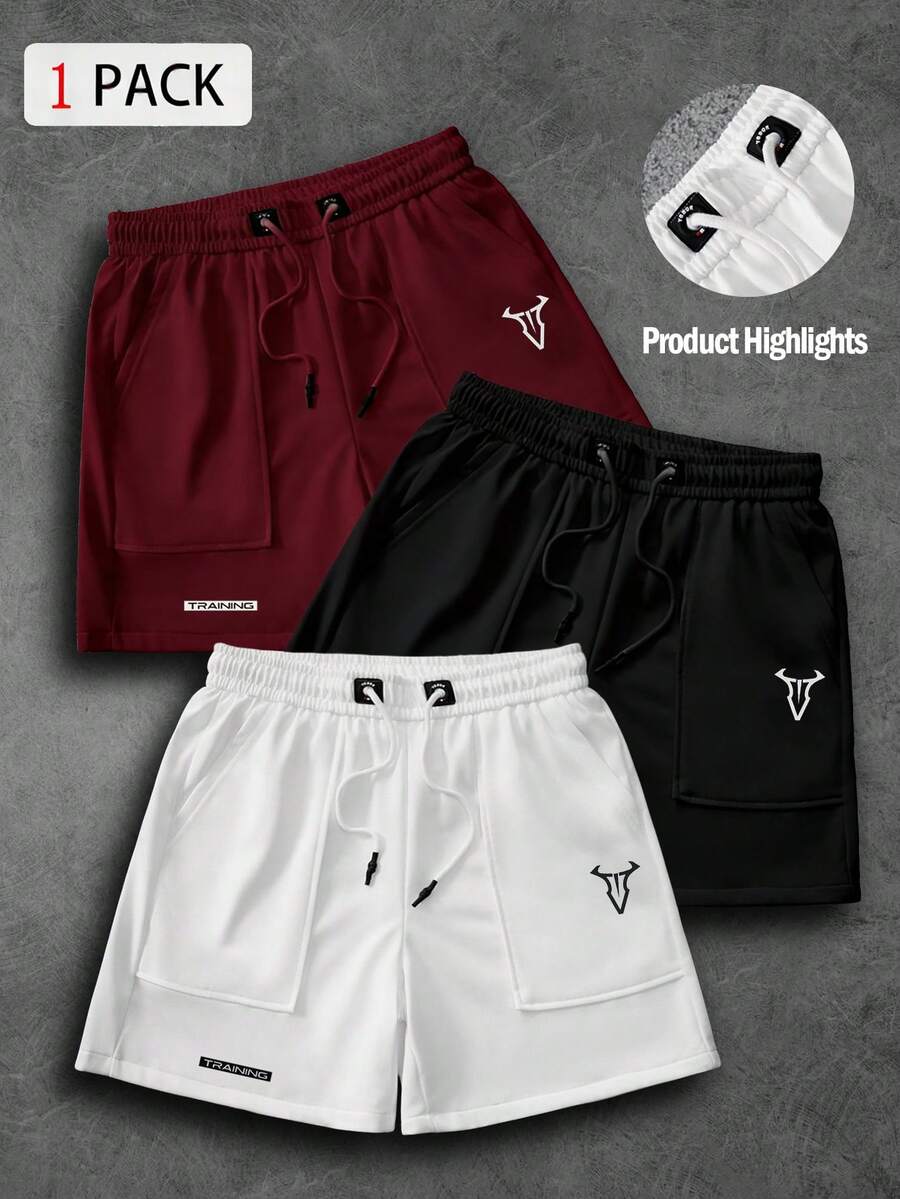 Sport MetroGents Quần short thể thao nam in hình bò tót, có dây rút và túi ở eo, thích hợp cho phòng tập gym. - trắng - Xem 1