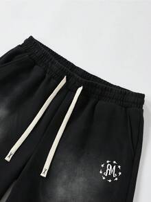 ROMWE MEN Men's Distressed Washed Printed Casual Shorts - Black - View 3