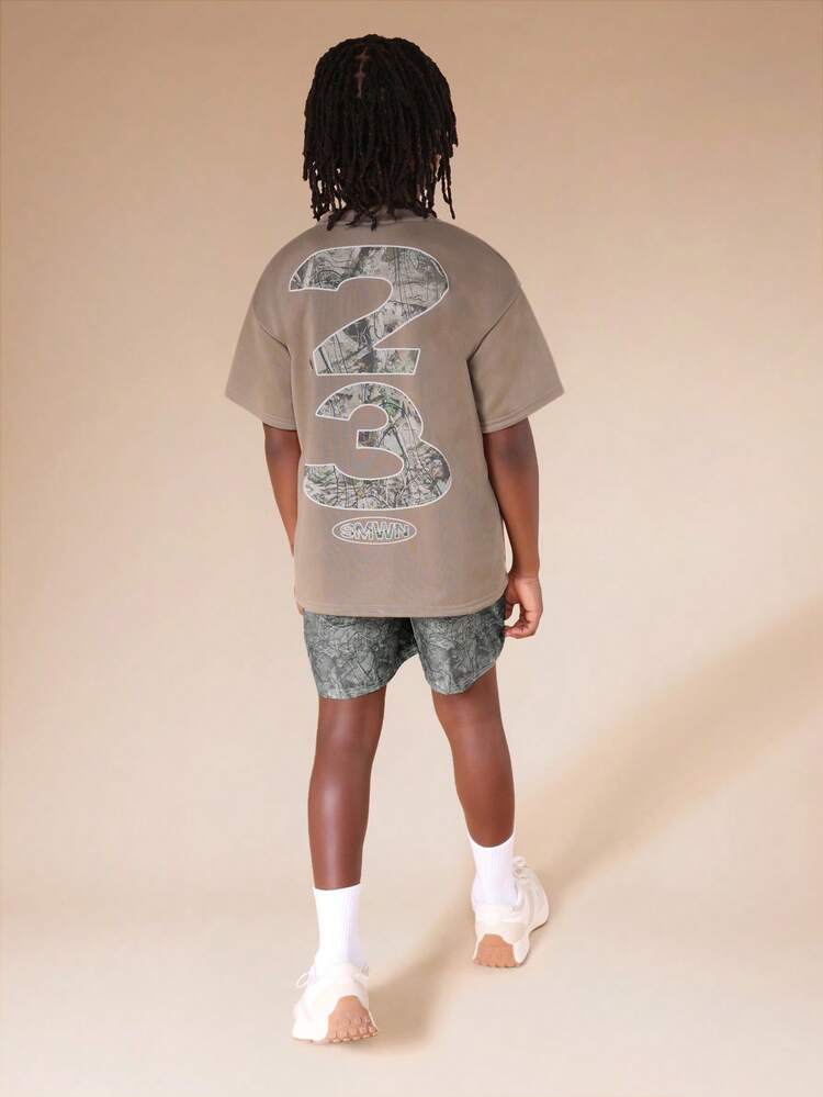 Tween Boys Oversized T-Shirt And Shorts Co-Ord Set With Large Number 23 Print Crew Neck Short Sleeve Summer Casual Outfit