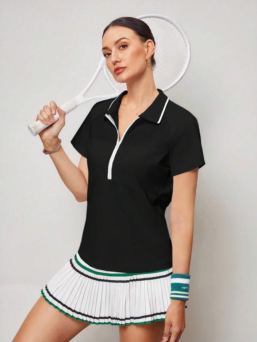 Activina Camisa polo deportiva de mujer con cuello de contraste y manga corta