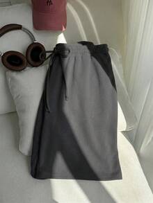 Comfortcana Deep Grey Plus Size Elastic Waist Drawstring Casual Summer Versatile Shorts - Dark Grey - View 6