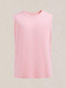 Mercer Haus 2025 男士时尚休闲宽松圆领无袖嘻哈街头风背心 - 淺粉色 - 查看 1