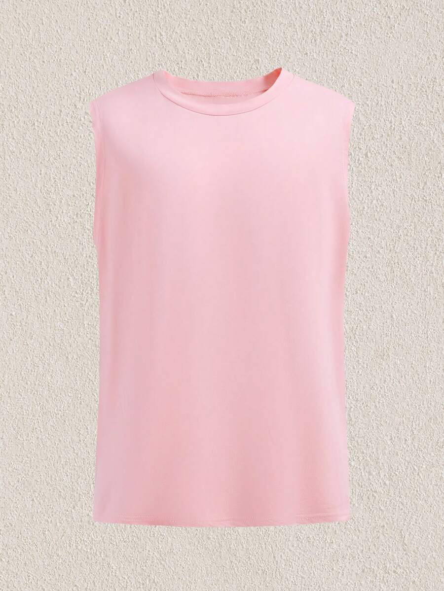 Mercer Haus 2025 男士时尚休闲宽松圆领无袖嘻哈街头风背心 - 淺粉色 - 查看 1