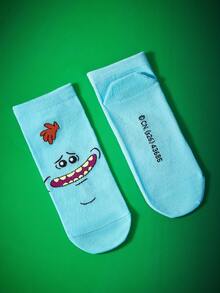 Rick and Morty X SHEIN 3双装柔软透气吸湿休闲短袜，时尚可爱卡通灰蓝绿配色，加固趾部和后跟，经久耐穿，男女通用，四季皆宜，夏季冬季百搭图案袜 - 彩色 - 查看 10