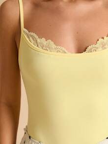 SHEIN BAE Yellow Splicing Camisole Bodysuit, Spring/Summer - Yellow - View 5