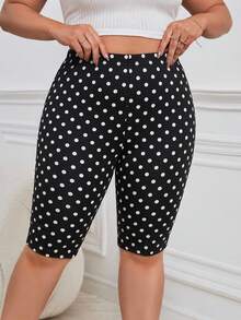 SHEIN Essnce Quần legging lửng chấm bi đen trắng kiểu retro dành cho nữ cỡ lớn - Nhiều màu - Xem 3