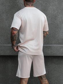 Manfinity CasualCool 男士纹理短袖休闲T恤套装 - 卡其色 - 查看 3