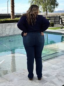 Enliva Jeans de talla grande para mujer de pierna recta con bolsillos, de uso versátil y casual - Azul - Ver 2