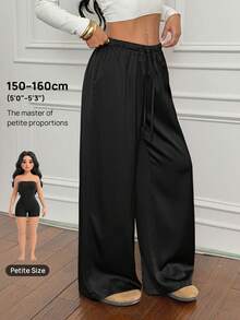 SHEIN PETITE Váy dài màu nâu marl đa năng, chất liệu satin cổ điển, lưng thấp dành cho nữ - màu đen - Xem 8