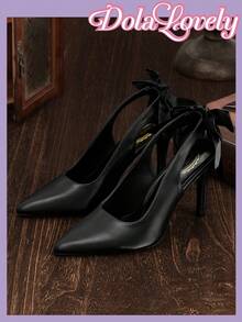 Dola Lovely 女士黑色尖头细高跟鞋，优雅蝴蝶结装饰，适合晚宴、舞会、洛丽塔风格穿着 - 靜夜黑色 - 查看 3
