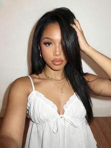 Slaydiva Summer Fashion Basics, Versatile, Casual And Elegant, Suitable For Vacations, Travel, Beaches, Seaside, Pools, Yachts, Sunbathing, Cute And Sweet, Casual And Elegant, Low-Cut Triangle Cup Ruffled Bow Camisole And Wide-Leg Trousers, White Pleated Women's Suit - A - White - View 3