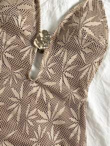 Swim Chiccia Spring/Summer Knit Jacquard Wireless Halter Backless High Cut One-Piece Swimsuit, Elegant Beach Holiday Womens Swimsuits One Piece Bikini For Women - Coffee Brown - View 5