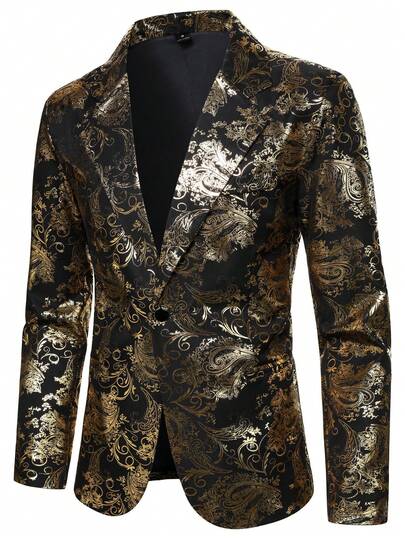 Manfinity Mode Men's Fashionable & Stylish Floral Embossed Suit Jacket, Essential For Daily Wear And Parties