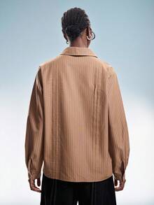 Aveloria GENKIRA Caramel Brown Drawstring Ruched Long Sleeve Shirt, Versatile Transformable Top, Urban Vintage Style, Suitable For Commuting And Casual Wear - Khaki - View 3