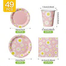 Pink Daisy Garden Disposable Plates, Napkins And Cups Set, Serves 8 Guests.This Disposable Party Set (Including Plates, Napkins And Cups) Is Perfect For Birthday Parties, Weddings And Family Picnics. - View 6