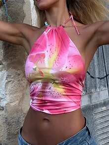 Bonvoyette Women's Floral Print Halter Neck Sexy Fashion Bikini Top - Multicolor - View 4