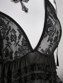 SHEIN ICON 大码女士性感黑色蕾丝衬衫 - 黑色 - 查看 9