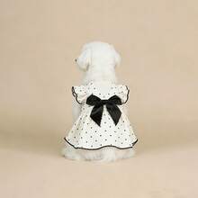 PETSIN 一件法式复古波点宠物连衣裙，配有大蝴蝶结和荷叶边袖子，可爱公主风，适合小型和中型犬猫，非常适合户外活动穿着。 - 黑與白 - 查看 7
