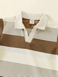 2 piezas Conjunto de camisa polo a rayas y pantalones de cintura elástica para niño pequeño, estilo urbano casual, adecuado para fiesta de cumpleaños, fiesta de noche, actuación, boda, baby shower, celebración del 1er cumpleaños - Multicolor - Ver 3