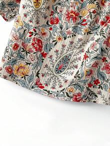 Linhara Ditsy Floral Loose Short Sleeve Shirt, Retro Soft Style - Multicolor - View 5