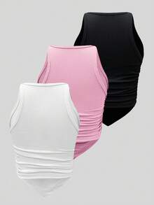 Glamine Conjunto de camiseta de tirantes con pliegues y dobladillo acanalado para mujer, multicolor - Multicolor - Ver 2