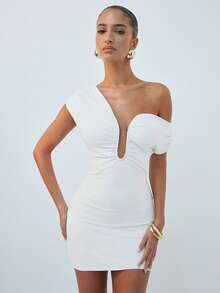 Hauture Vestido curto drapeado com decote estruturado - Branco - Ver 5