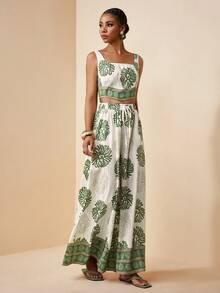 Zivah 2026春夏新款休闲度假波西米亚风热销单品印花方领露脐背心+高腰阔腿裤女式两件套。适合日常穿着、度假、旅行、海滩、西部风情、游牧风、节日庆典、机场穿搭以及婚礼宾客着装。 - 彩色 - 查看 6