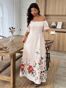 Weeklong Plus Size Women's Spring/Summer Strapless Waist-Cinched A-Line Dress With Exquisite Floral Placement Print, Elegant - Multicolor - View 6